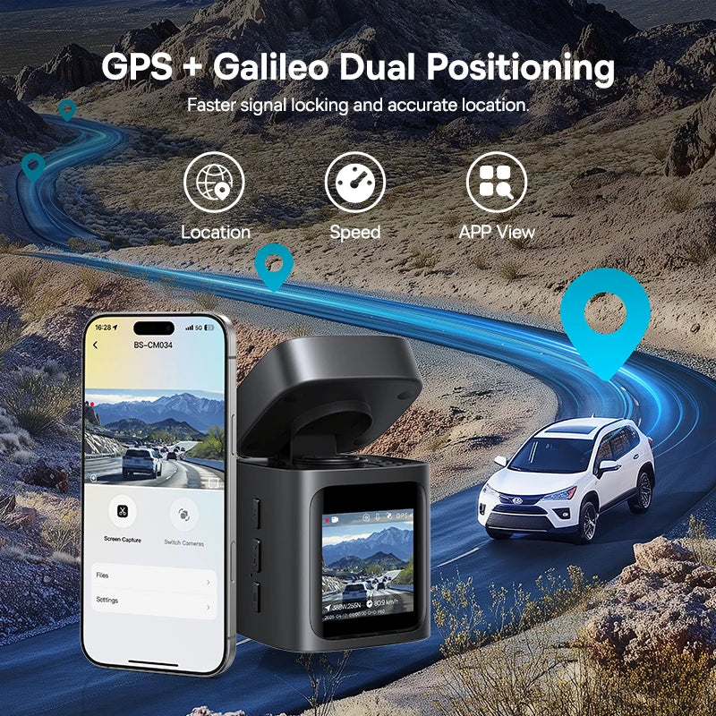 كاميرا سيارة أمامية وخلفية بدقة 2K مع واي فاي وGPS – شحن مجاني